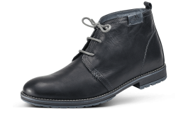 Formal men's black boots with decorative stitching