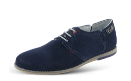 Men's shoes in dark blue velour with laces and side ribbing