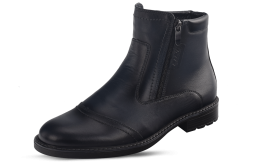 Men's winter boots with two zippers in dark blue leather