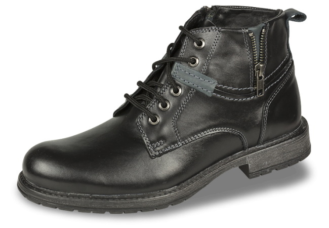 Black men's boots with zipper and shoelaces from genuine leather Снимка 