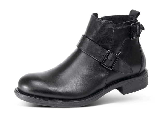 Men's black boots with decorative buckles and ribbing Снимка 