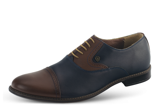 Men's formal shoes with laces in dark blue and brown Снимка 