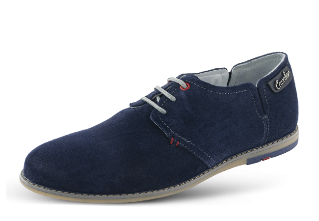 Men's shoes in dark blue velour with laces and side ribbing Снимка 