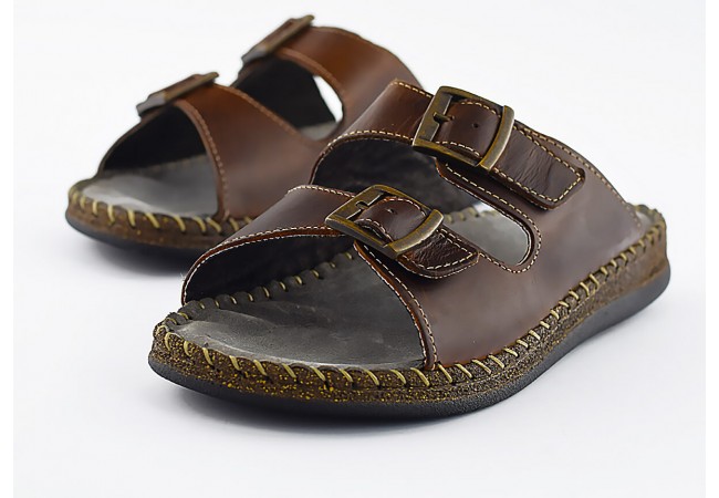 Men's slippers in dark brown colour Снимка 5