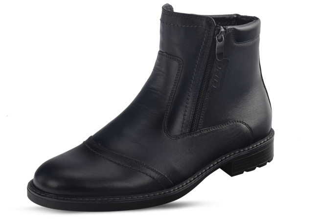 Men's winter boots with two zippers in dark blue leather Снимка 5