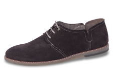 Brown men's suede loafers with shoelaces and ribbing