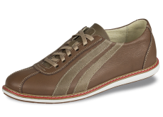 Brown men's sports shoes with white sole with red line