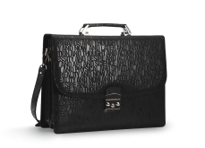 Business bag in black, of natural leather with stamp