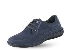 Men's shoes with shoelaces in dark blue color with perforation