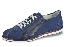 Dark blue men's sport shoes from suede with white sole with red line