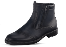 Men's winter boots with two zippers in dark blue leather