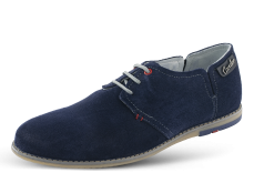 Men's shoes in dark blue velour with laces and side ribbing