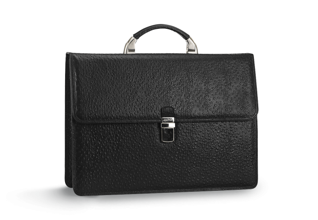 Business bag in black of natural leather with relief effect Снимка 4