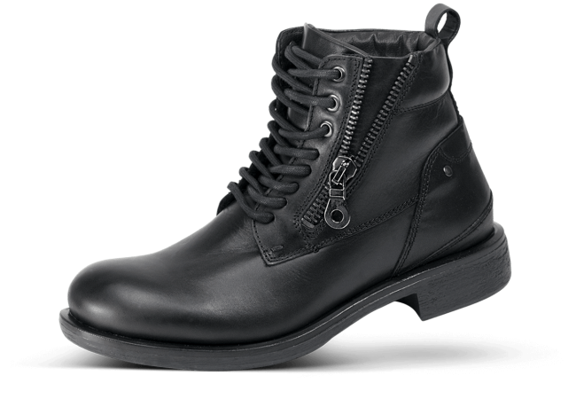 Black men's boots with shoelaces and decorative zipper Снимка 