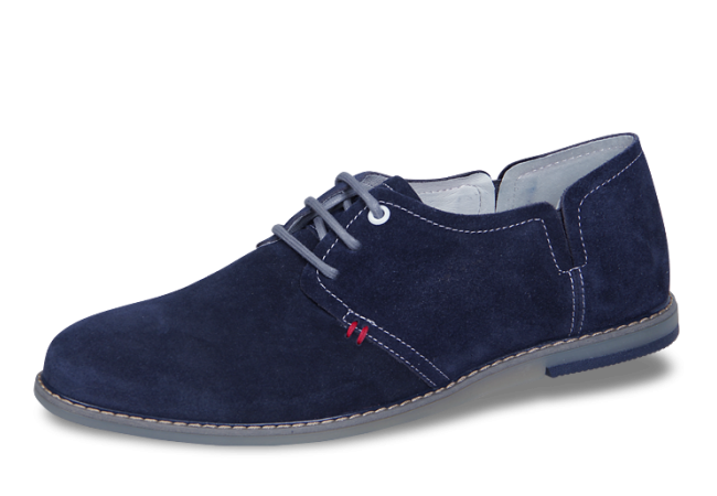 Dark blue men's suede loafers with ribbing and shoelaces Снимка 