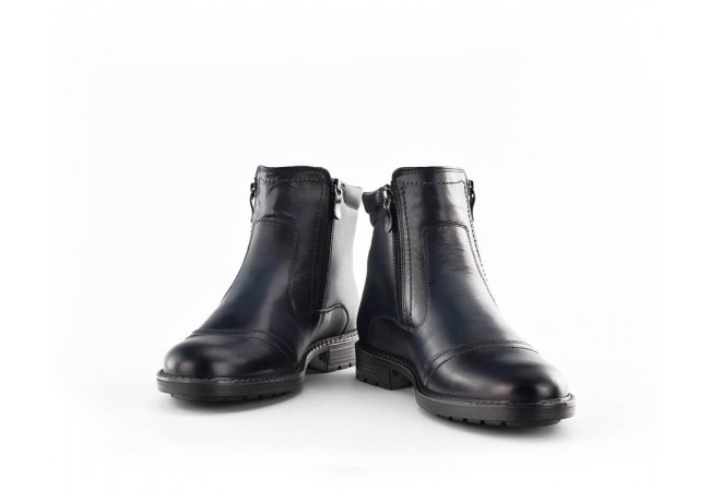 Men's winter boots with two zippers in dark blue leather 360° Image