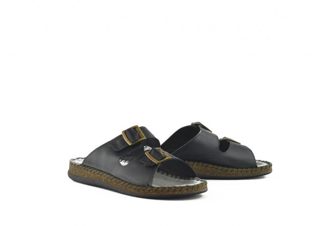 Men's slippers in black colour with two buckles 360° Image