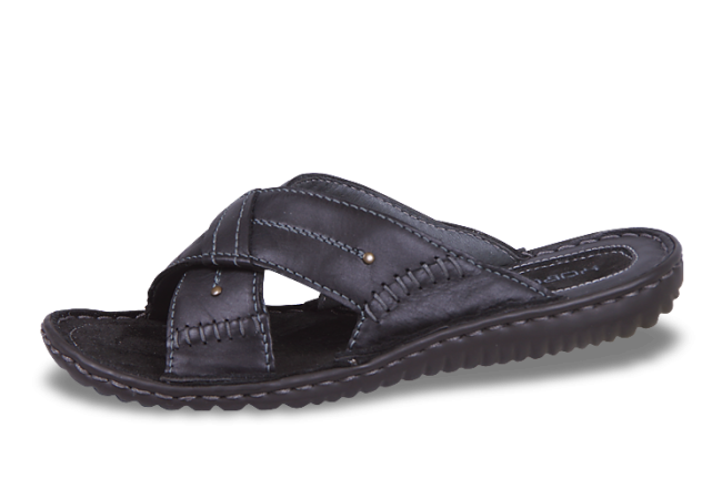 Black men's slippers from genuine leather Снимка 