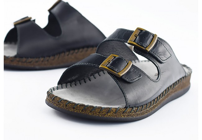 Men's slippers in black colour with two buckles Снимка 5