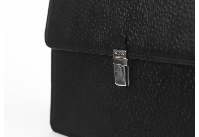 Business bag in black of natural leather with relief effect Снимка 4