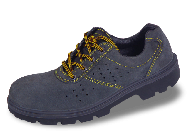 Men's blue work boots with a heavy bomb and yellow shoelaces Снимка 