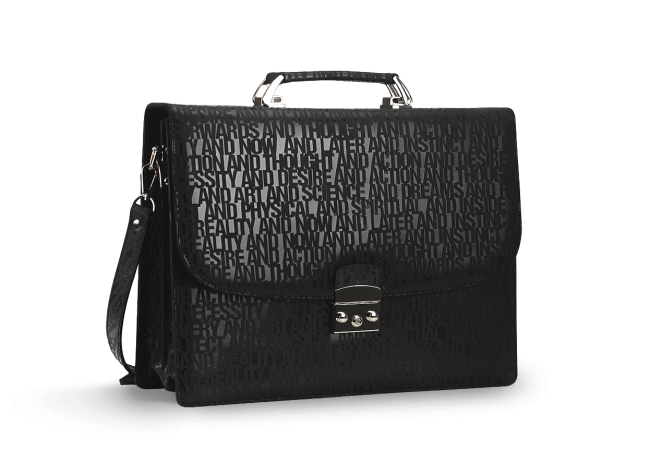 Business bag in black, of natural leather with stamp Снимка 4