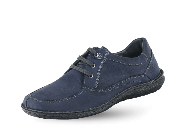 Men's shoes with shoelaces in dark blue color with perforation Снимка 2