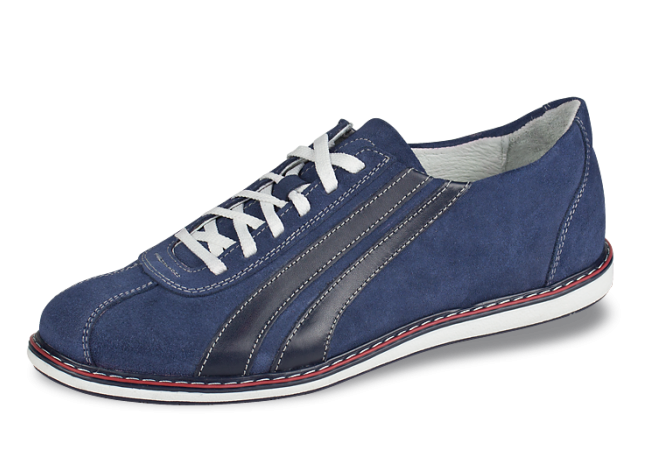 Dark blue men's sport shoes from suede with white sole with red line Снимка 