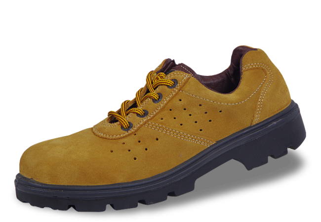 Men's yellow work boots with a heavy bomb and perforation Снимка 